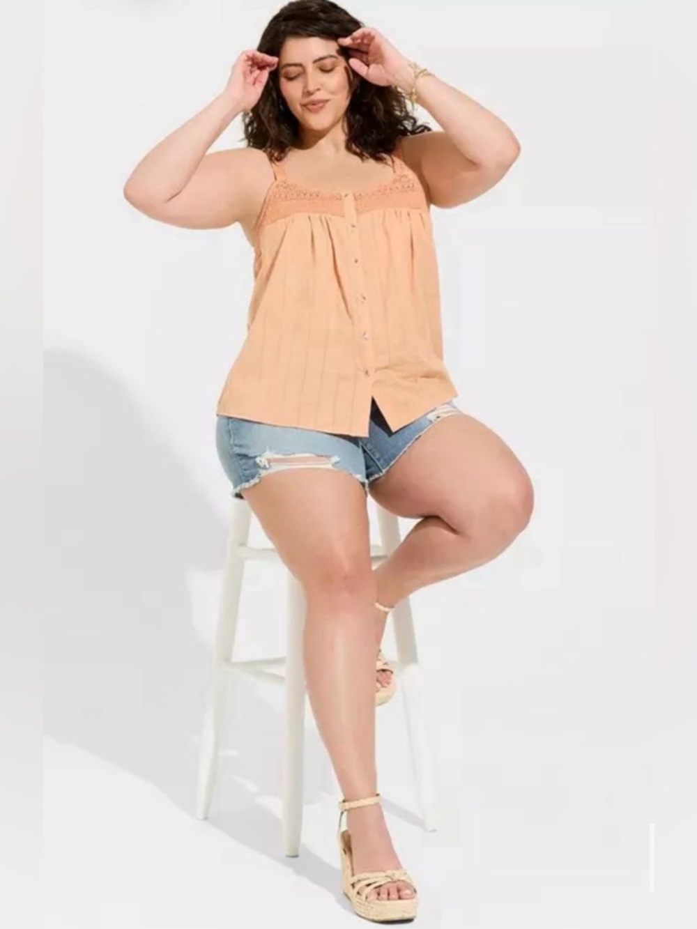 Torrid Button Up Crochet Tank Top Size 2X Peach Color